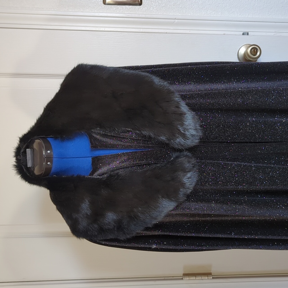 Black Sparkle Cape/Cloak Rabbit Collar Renaissance - Picture 2 of 8